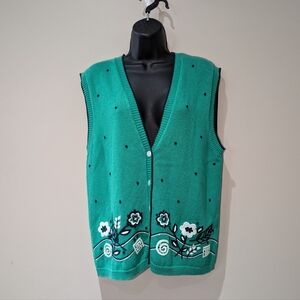 Koret Green Floral Sweater Vest